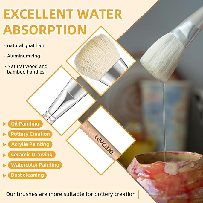 Pottery Glaze Brushes, Different Shape Wool Soft Bristle - Image 5