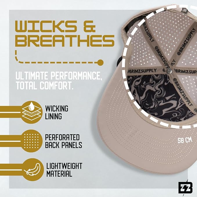 BRIMZ Golf Performance Hat - Tee Holder & Magnetic Ball Marker - Breathable, Sweat & Water Resistant Golfing Snapback Hat