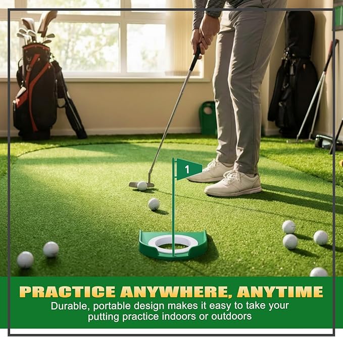 Sotiff Golf Putting Practice Cup Hole Training Aids Golf Accessories Training Putters with Plastic Flag for Adult Office Garage Yard Indoor Outdoor Practice