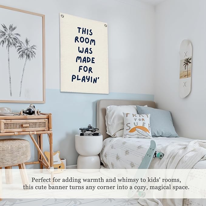 Playroom Wall Decor Linen Canvas Banner, This Room Was Made - Image 4