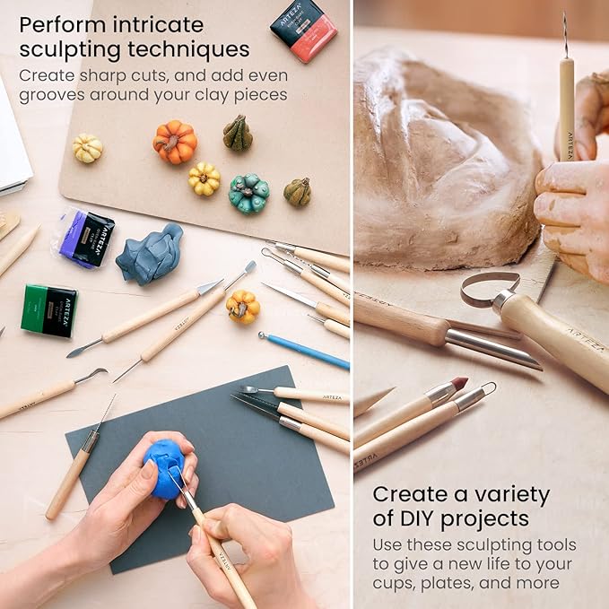 Arteza Pottery & Polymer Clay Tools, 42-Piece Sculpting Set, Steel Tip Tools - Image 5