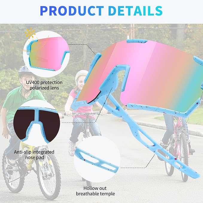 YDAOWKN Kids Sunglasses Youth Baseball Sunglasses Boys Girls Softball Cycling UV400 Protection Sports Goggles