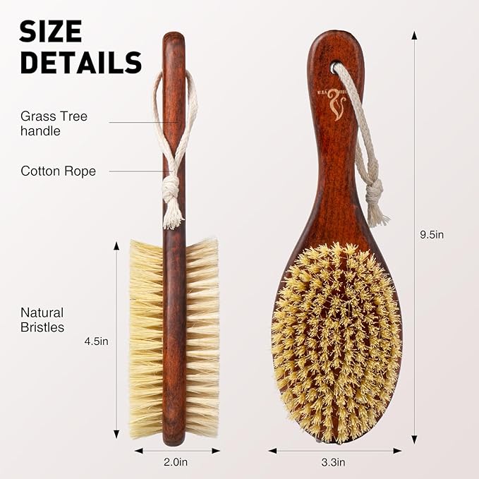 Short-Handle Dual-Sided Bath Massage Brush, Soft Boar & Firm Sisal Bristles - Image 3