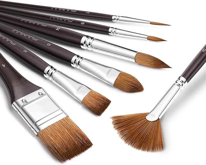 Sable Watercolor Brushes Professional, Fuumuui 7Pcs Sable Brush Set Variety by FUUMUUI