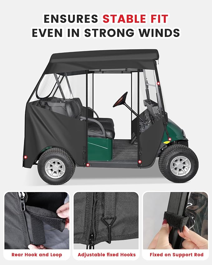 2 Passenger Golf Cart Enclosures for EZGO RXV 2 Seater, Waterproof 600D Oxford Driving Rain Cover with Full Roll Up Clear Windows & Doors