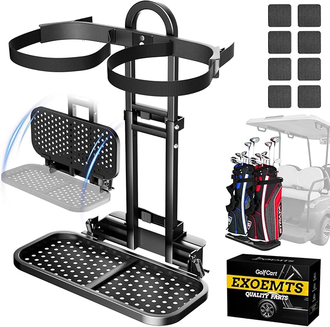Foldable Golf Cart Rear Seat Bag Holder, Upgraded Golf Cart Rear Seat Bag Rack Only Fits 8-Inch Max Safety Grab Bar, for 4-Seater EZGO Club Car Yamaha, Preinstalled, Space-Saving, No-Drill