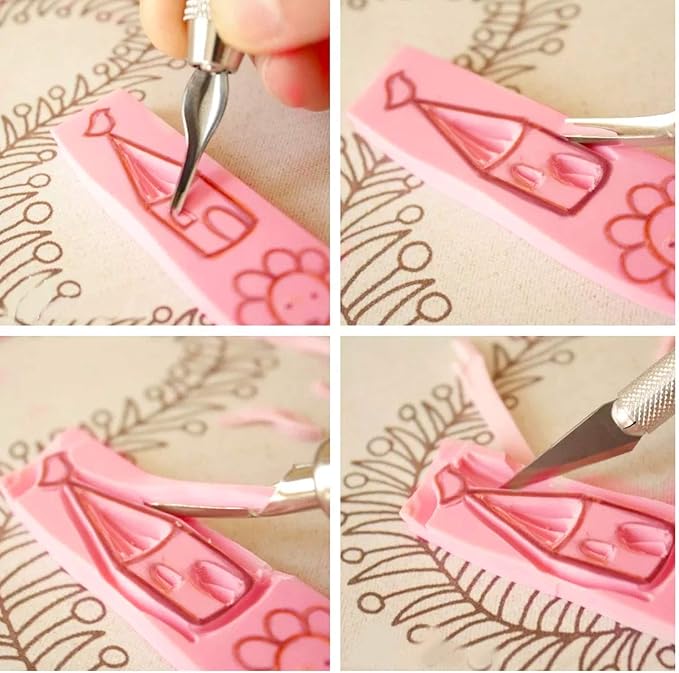 ZOENHOU 20 Pcs 4" x 6" Pink Soft Rubber Carving Blocks, Crafts Rubber Stamping - Image 6