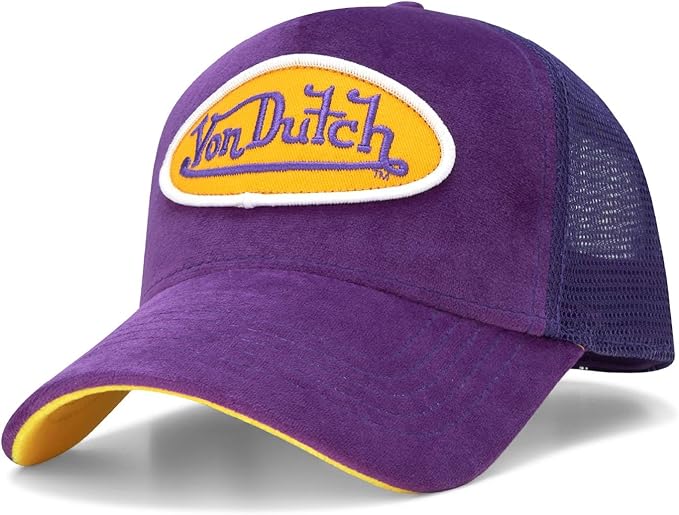 Von Dutch Unisex Trucker Hat - Velvet Curved Bill Mesh Back Retro Classic Adjustable Snapback Baseball Cap for Men and Women