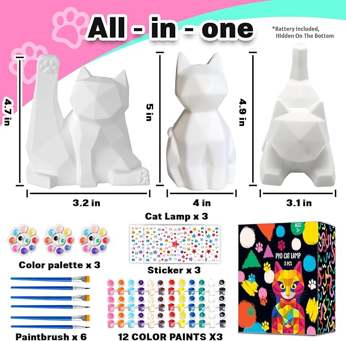 FUNZBO 3pcs Paint Your Own Cat Lamp Kit - Image 2