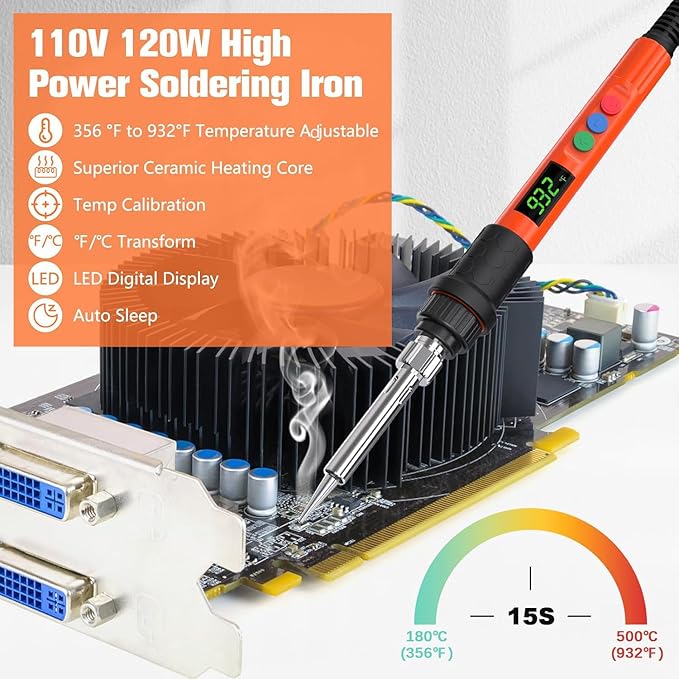 Soldering Iron Kit, 120W LED Digital Advanced Solder Iron Soldering Gun kit - Image 4