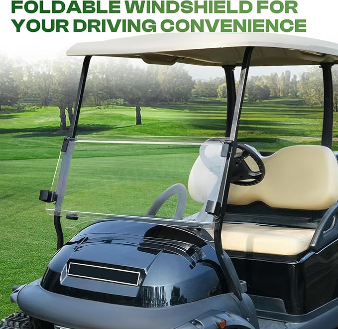 Golf Cart Windshield for Club Car Precedent,Tempo,Onward 2004-up Gas/Electric Golf Carts, Foldable PC UV Resistant Club Car Windshield（Tinted/Clear） (37.59" W x 33.96" H)