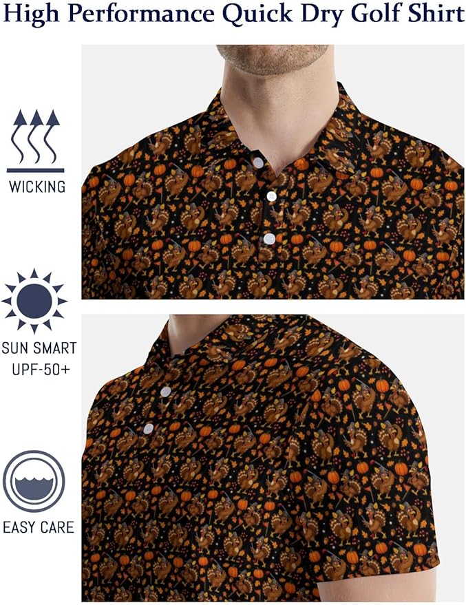 HUURAY Funny Golf Polos for Men Funny Print Short Sleeve Shirts Quick Dry Polo Shirts Hawaiian Shirt Performance Golf Outfits