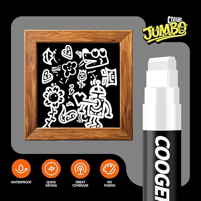 3Pcs White Jumbo Poster Markers, 15MM Thick Permanent Acrylic Graffiti Markers - Image 3