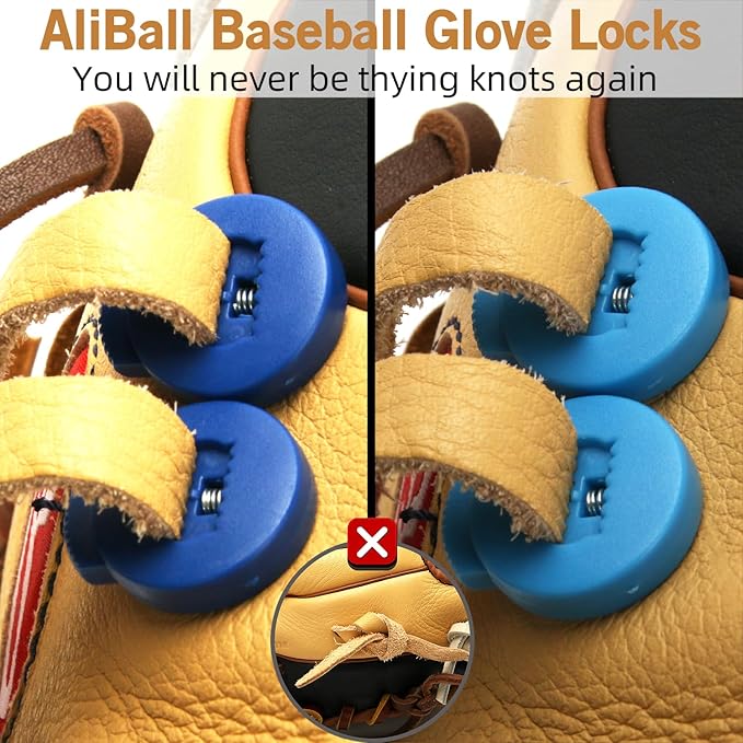 AliBall Glove Locks Baseball, Glove Lace Locks 8 Pack, Never Need Thying Knots Again, Fits All Baseball and Softball Gloves