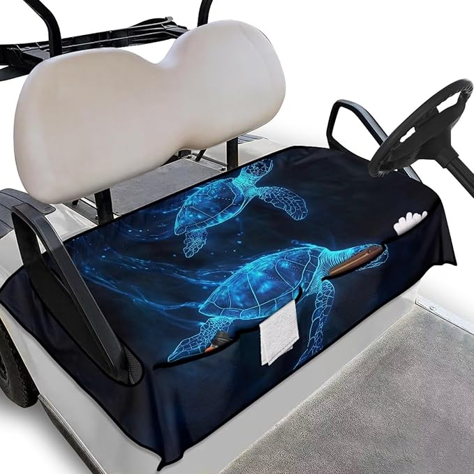 Golf Cart Seat Covers, Universal Golf Cart Seat Towel Blanket with 4 Front Pockets & Nonskid Bottom Fits for Club Car 2 Person Seats Golf Carts