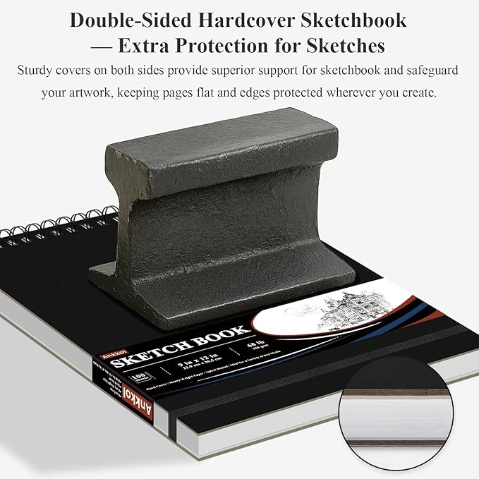 9" x 12" Sketch Book, Top Spiral Sketchbook Hardcover, 68lb Drawing Paper Pad & - Image 5