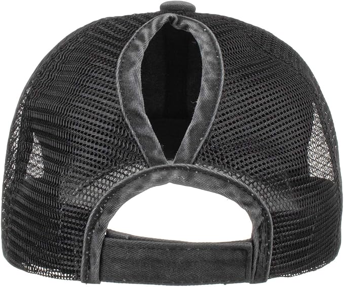 Criss Cross Hat Washed Distressed Baseball Cap Ponytail Hat High Messy Bun Ponycap for Women