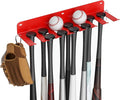 QBA Wall Mount Baseball Bat Holder, Heavy Duty Metal Bats Rack, Holds 14 Bats, Bat Organizer for Dugout Fence Home Garage (Red)