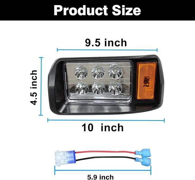LED Headlight Kit for Club Car DS with Adapter, Factory Style Golf Cart Headlight for 1993-Up 12 Volt Club Car DS, Replace OEM 101988002 101988001