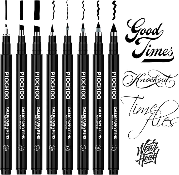 Calligraphy Pens, 8 Size Calligraphy Pens by Piochoo