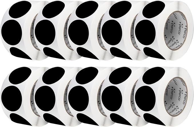 Perco Black 3-Inch Perforated Circle Dot Sticker Labels — 10 Rolls, 000 Round by Perco