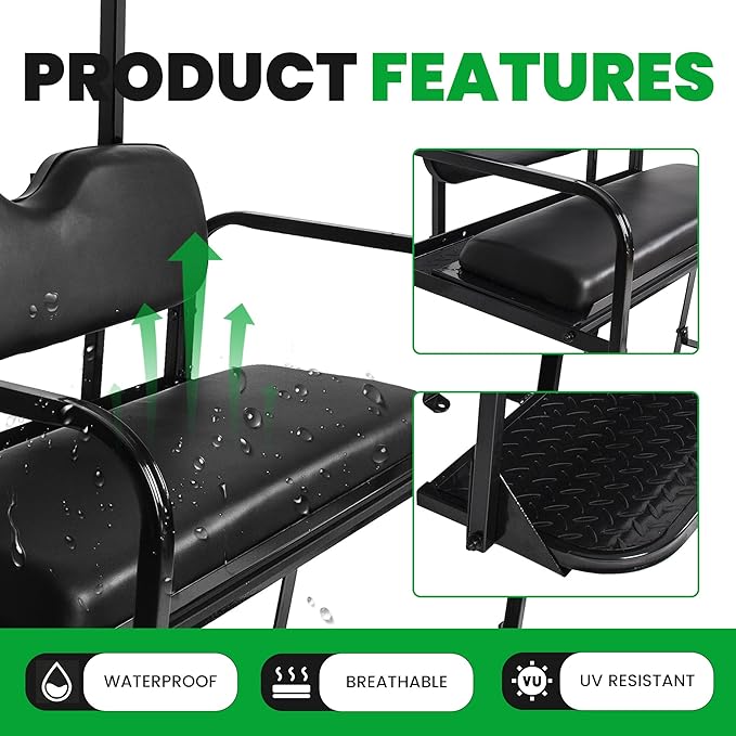ECOTRIC Golf Cart Folding Rear Seat Kit Compatible with Club Car Precedent/Tempo/Onward (2004-UP) Gas or Electric Models Back Flip Seat Black