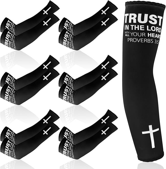 Shyyween 6 Pairs Faith Cross Arm Sleeves Religious Compression Arm Sleeves for Men Women Basketball Baseball Football for UV
