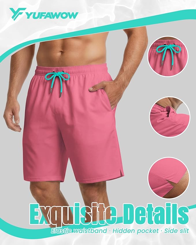 9 Inch Men Swim Trunks with Mesh Lining Quick Dry Breathable Pockets for Summer Beach Cruise Water Park Gym Running