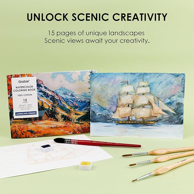 Grabie Watercolor Coloring Book, 15 Sheets A5, Watercolor Book - Image 2