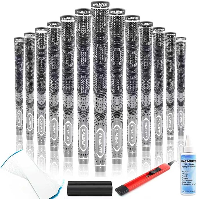 CHAMPKEY Premium Hybrid Golf Grips 13 Pack with All Repair Kits - All Weather Performance Golf Club Grips - High Traction and Control Half Corded Golf Grips for Men