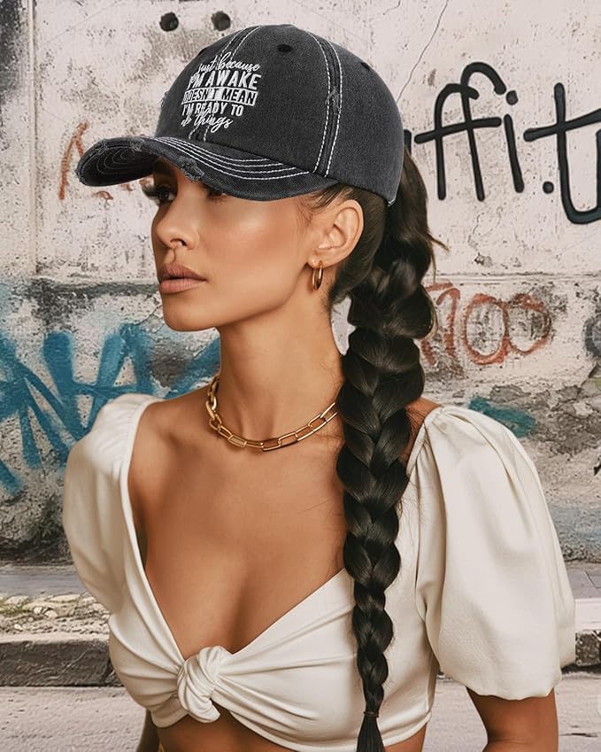 Flafens Women Pony Hats High Ponytail Baseball Caps - Cotton Vintage Washed Distressed Adjustable Criss Cross Trucker Hat