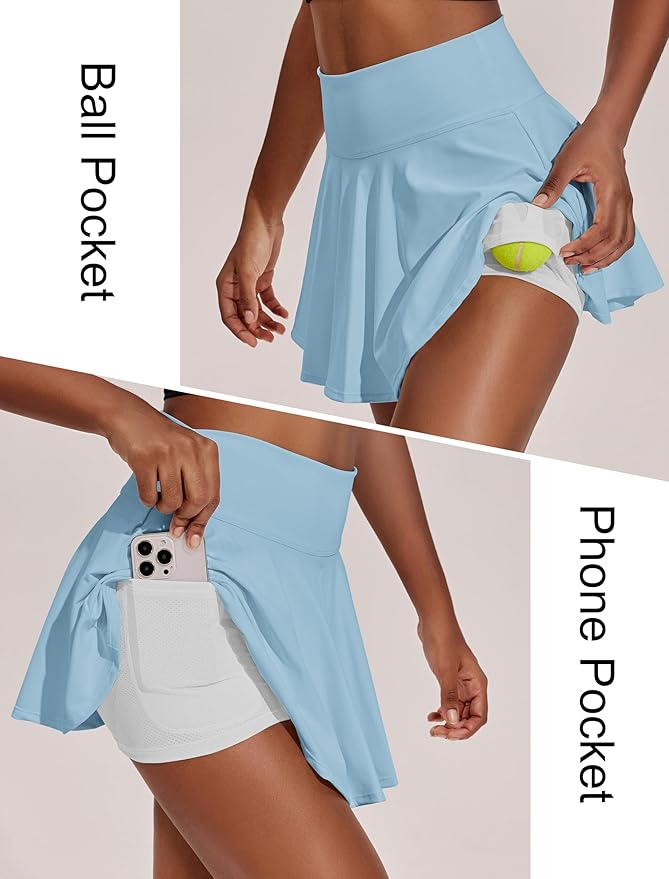 PINSPARK Womens Tennis Skirt Pleated Athletic Skirts with Pockets Shorts High Waisted Golf Skort for Workout Pickleball