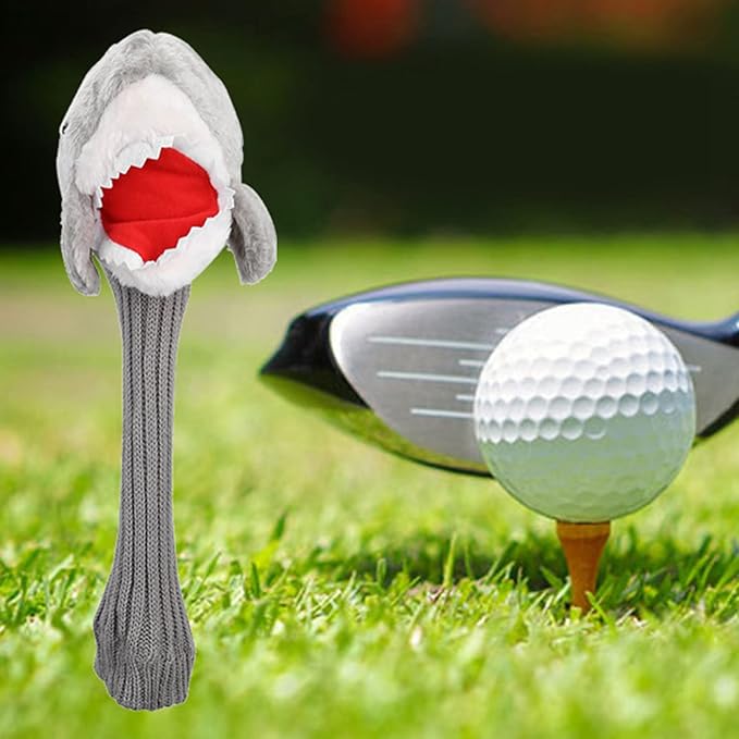 Tiiyee Shark Golf Head Cover, Animals Driver Headcover 3 5 Wood Putter Club Protector Funny Cartoon Plush Cloth Stylish Protection Long Neck for Adults Kids Golfer Men Women Lovers Gift Accessories