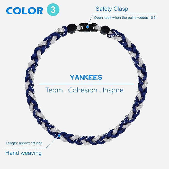 3 pcs Baseball Rope Necklaces, League Team Colors Braided Necklace, Baseball Team Gifts