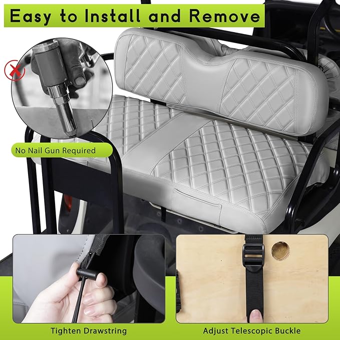 Golf Cart Seat Cover Front and Rear Set of 2 Fit EZGO RXV OEM Ordinary Cushion No Nails Required Easy to Install & Clean Gray Vinyl Leather Seat Covers