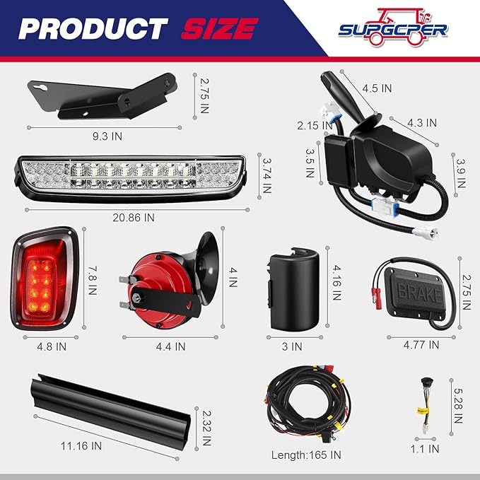 EZGO TXT Deluxe Light Bar Kit, Golf Cart LED Light Kit With EZGO TXT 12V Street Legal LED Headlight Taillight Turn Signal Hazard Light Switch Horn Brake Pad, Fits 1996-2013 Gas & Electric Golf Cart