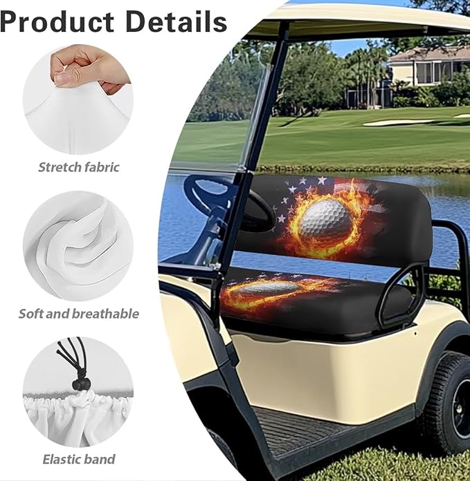 Suobstales Golf Cart Front and Rear Seat Cover Set for EZGO TXT RXV & Club Car DS 2 Passenger, Washable Bench Seat Covers Kit