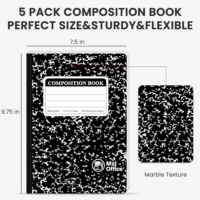 Marble Composition Notebook, 100 Sheets 7-1/2" x 9-3/4" Marble Notebooks Wide - Image 2