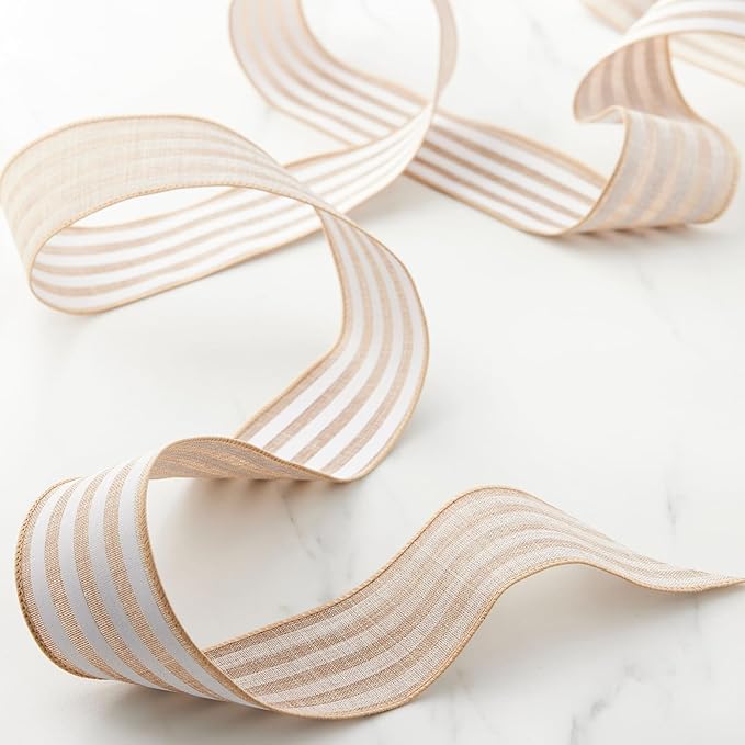 Burlap Ribbon Wired, Farmhouse Rustic White Stripe Ribbon - Image 5