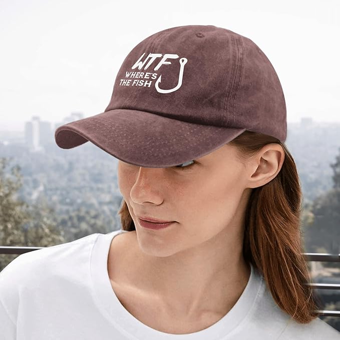 WTF Where's The Fish caps Funny Vintage Cotton Washed Baseball Caps Adjustable Low Profile Dad Hat