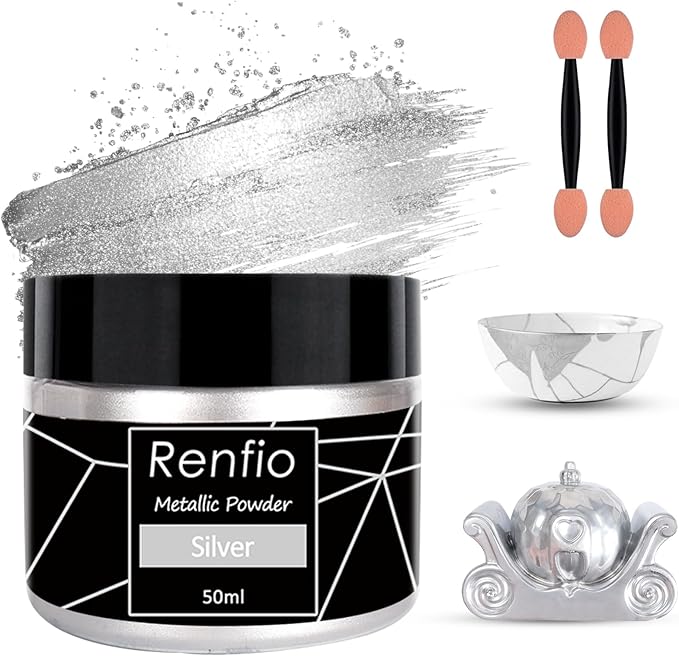 Renfio Metallic Pigment Powder, 50ml Silver Resin Color Pigment by Renfio