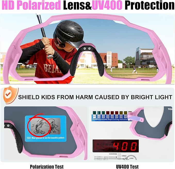 X-TIGER Kids Sunglasses Polarized Youth Baseball Sunglasses for 8-14 boys girls UV400 Sports Softball Cycling Glasses
