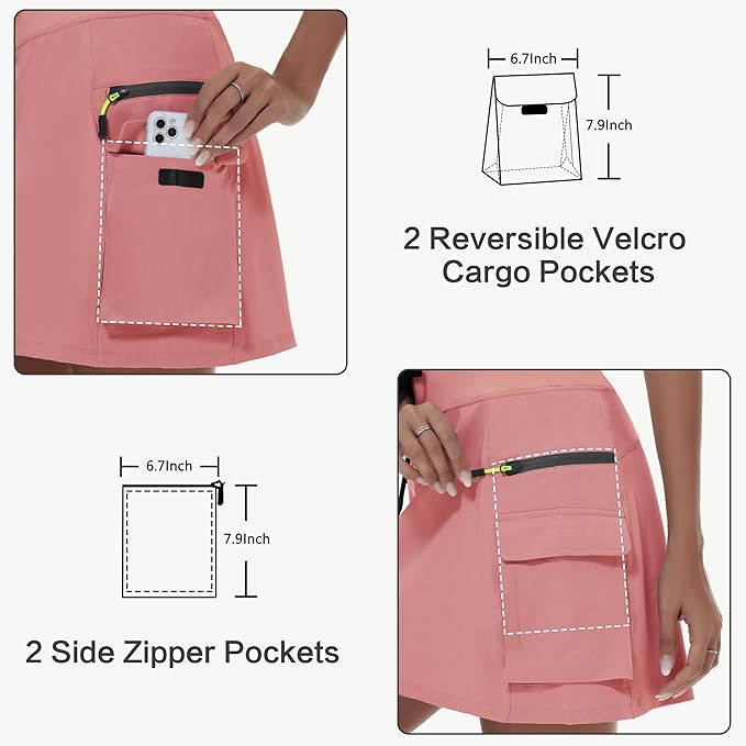 MIVEI Skorts for Woman - Hiking Cargo Skorts with Zipper Pockets, High Waisted Quick Dry Golf Workout, Dressy Casual