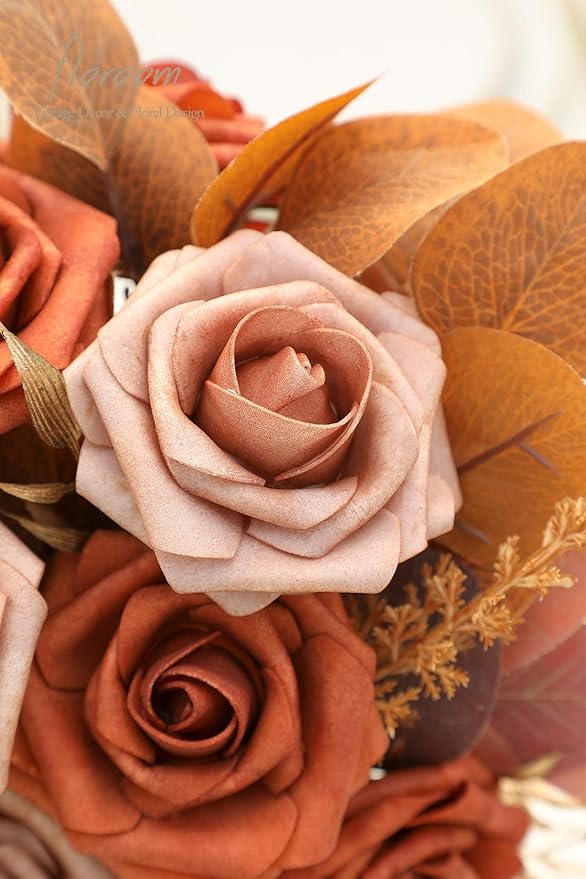 Floroom Artificial Flowers 25pcs Real Looking Burnt Orange & Warm Taupe Foam - Image 3