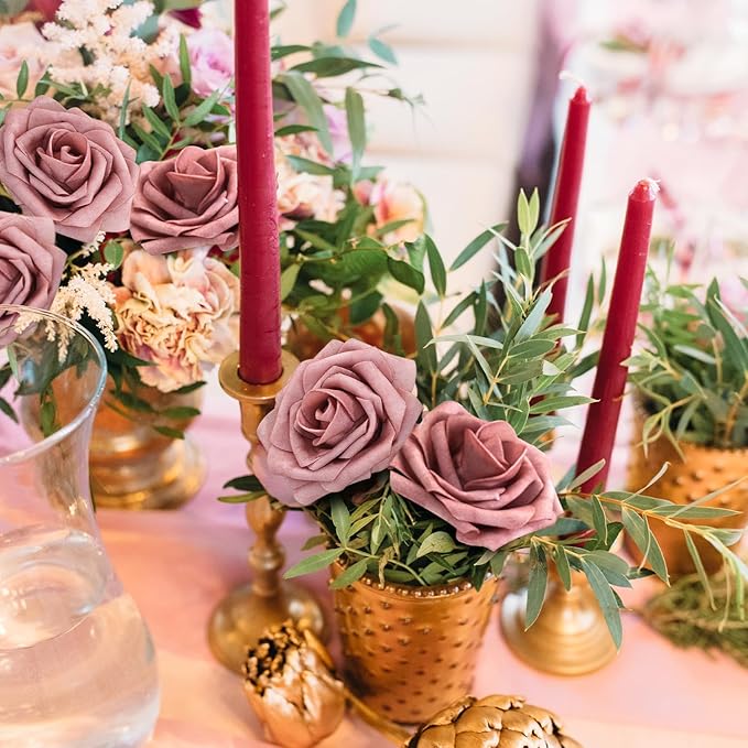 Artificial Flowers Foam Fake Roses 25pcs Dusty Rose Faux Roses - Image 7