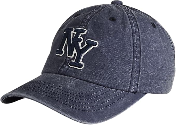 NY 3D Embroidered Cotton Dad Hat – New York Baseball Cap, Adjustable Metal Buckle Strap, Unstructured Low-Profile Style