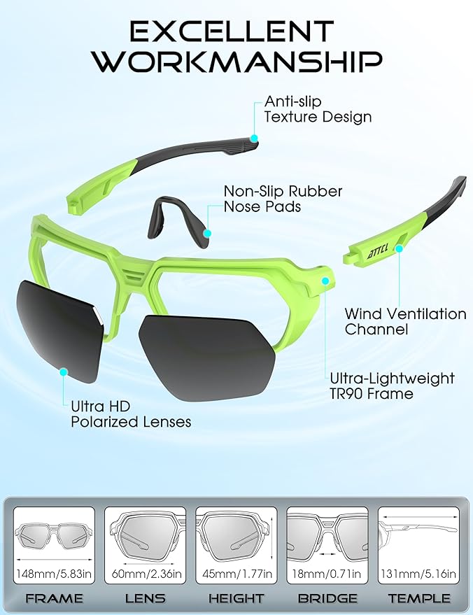 ATTCL Sports Polarized Sunglasses for Men: Womens UV400 Protection, Lightweight Wrap Around TR90 Frame for Fishing Golf