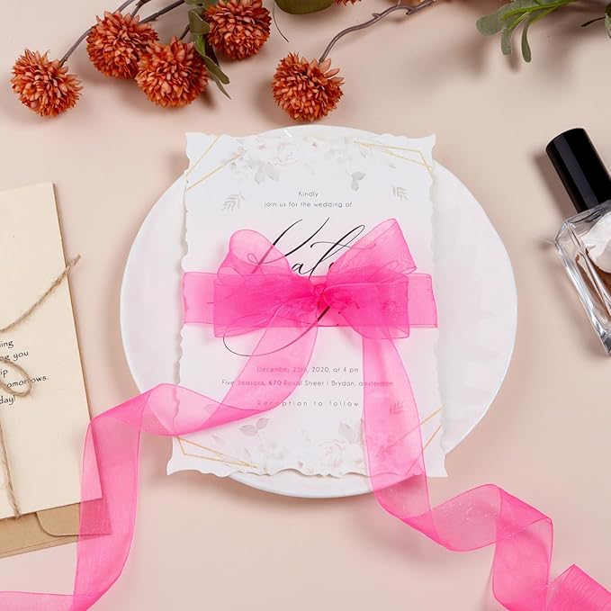 Ribbon for Gift Wrapping 3/4 inch Hot Pink Sheer Organza Ribbon for Flower - Image 3