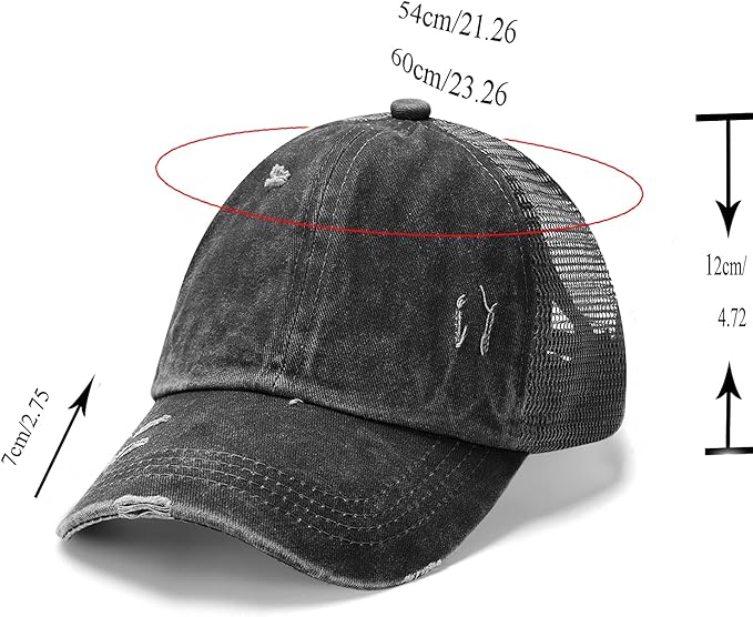 Criss Cross Hat Washed Distressed Baseball Cap Ponytail Hat High Messy Bun Ponycap for Women