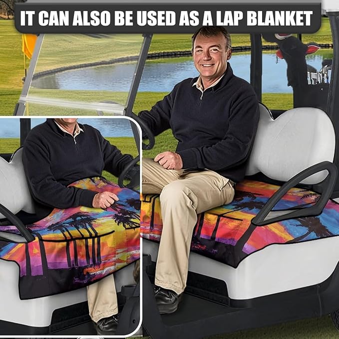 Golf Cart Seat Covers, Universal Golf Cart Seat Towel Blanket with 4 Front Pockets & Nonskid Bottom Fits for Club Car 2 Person Seats Golf Carts